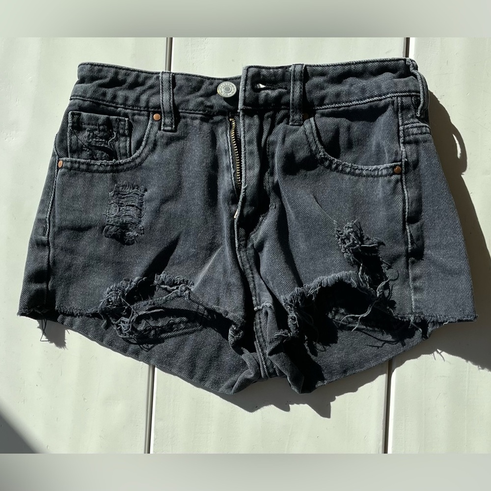 High rise black festival jean shorts
